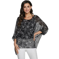 BHflutter White Blouse Shirt Women Fashion Batwing Casual Summer Tops Tees Ladies Print Chiffon Blouses Streetwear Plus Size