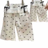 New Girls Bow Print Pants Spring Kids Wide-leg Trousers Fashion Elastic Loose Pants Autumn Children Bowknot Trousers 2-8 Years
