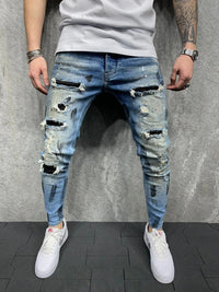 2023 Fashion Street Style Ripped Skinny Jeans Men Vintage wash Solid Denim Trouser Mens Casual Slim fit Black Blue denim Pants