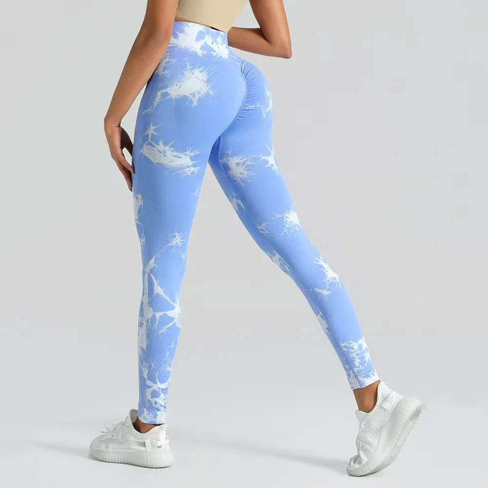 Seamless Tie-Dye Yoga Pants High Waist Peach Booty Leggings for Women - Print Workout Tights Butt Lifting Fitness Cross-Border