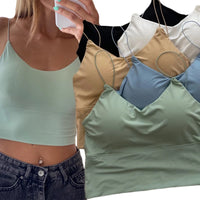 Summer Bra Ice Silk Crop Tops Sports Spaghetti Strap Vest Top Women Sexy Built In Bra Off Shoulder Sleeveless Camisole Underwear