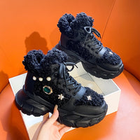 2024 New Winter Fashion Warm Shoes Crystal Metal Decorative Sports Shoes Women's Luxury Velvet Warm Boots zapatos de mujer