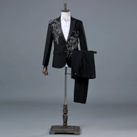 COLDKER Elegant Appliqued Mens Suits Slim Fit 2 Piece Formal Tuxedo Suits Blazer Pants with Bow Tie for Wedding Prom