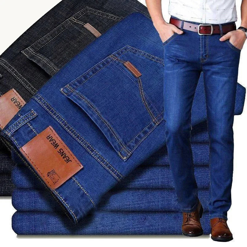 Men's Fashion Business Jeans 2025 Classic Style Casual Stretch Slim Fit Male Denim Trousers Black Blue Brand Jeans Pants