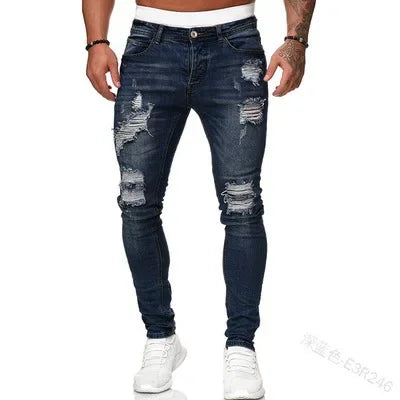 2023 White Embroidery Skinny Ripped Jeans Men Cotton Stretchy Slim Fit Hip Hop Denim Pants Casual Jeans for Men Jogging Trousers