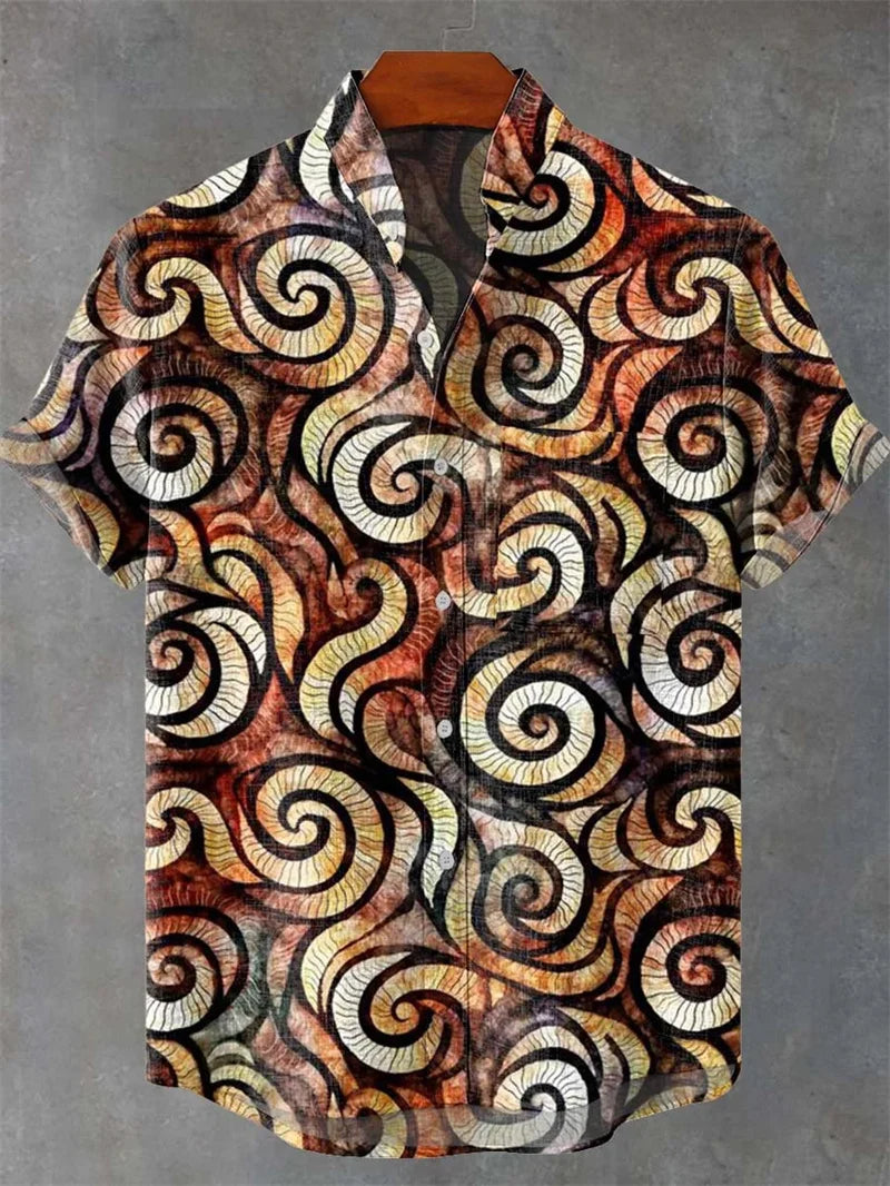 New Men's Linen Short Sleeve Shirt Best Selling Style Touch Comfortable Fabric 3D Art Print Ocean Pattern