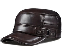 Winter Genuine Leather Cap Men's Flat Caps  Military Hat Elegant Man Baseball Cap British Vintage Cowhide Ear Warm Hat