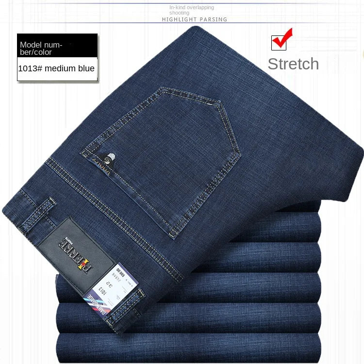 Summer Thin Denim Jeans For Men Straight Loose Stretch Casual Pants Men Blue Black Gray Trousers Mens Jean Clothing Size 40 42