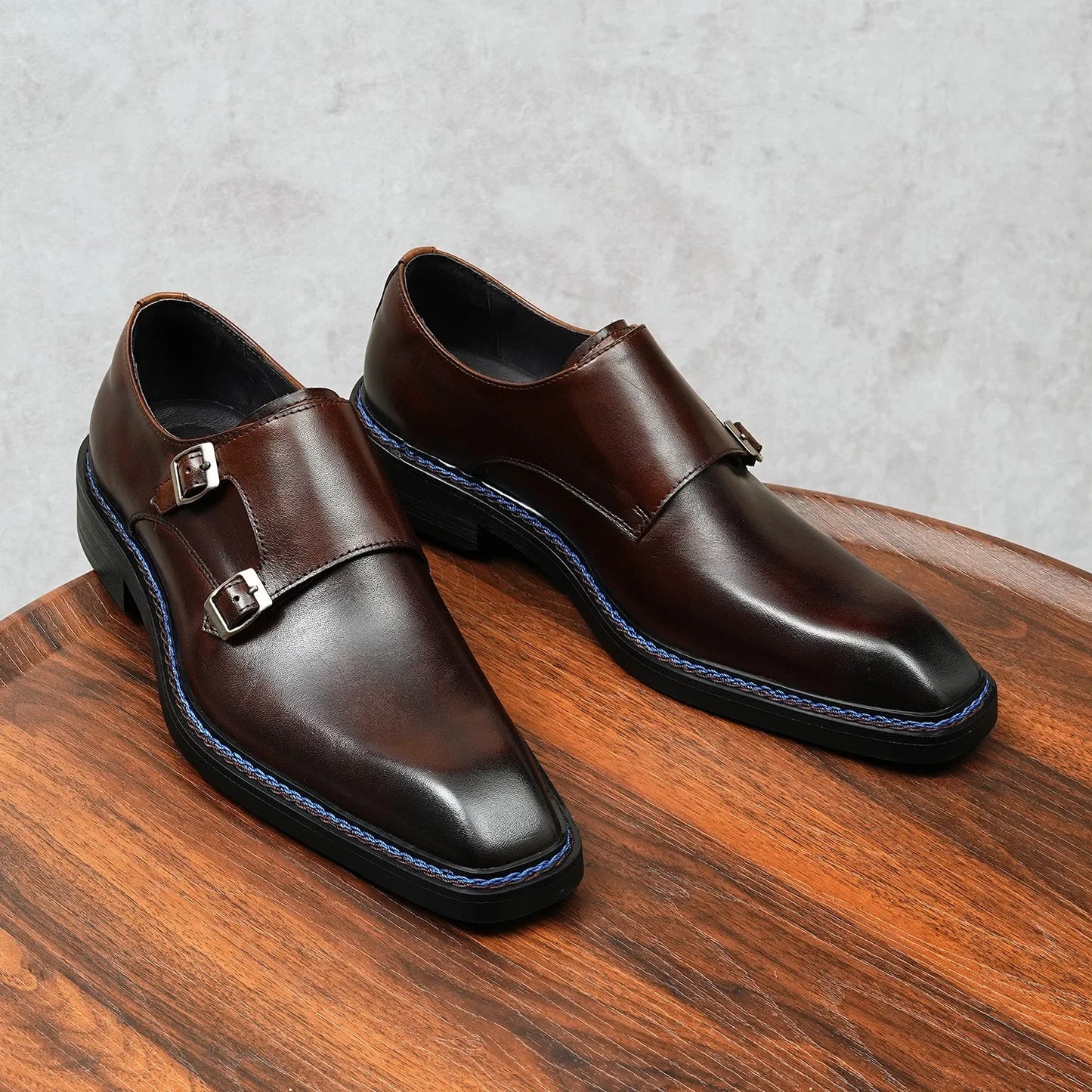 Genuine Leather Men's Oxford Shoes Trendy Buckle Design Square Toe Business Formal Rubber Sole Adult Footwear from Mainland Chin