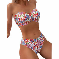 Sexy Flowers Printed Ruffled Frilled Bikini Women Swimwear Female Swimsuit Two-pieces Bikini Set Bather Bathing Suit Swim