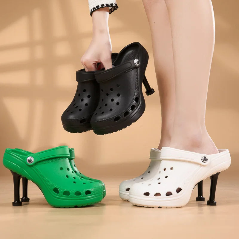 2023 Summer Women Sandals Hole Clogs Slippers Sexy Heel Slippers  Shoes Fashion Women's Flip Flop Woman Pump High Heels Sandal