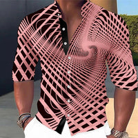 Men's long-sleeved shirt, stylish geometric print shirt, business casual slim-fit long-sleeved collared shirt for men.