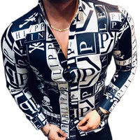 New Fashion luxury Men's Single Breasted Shirt Fall casual black rage print personality trend long sleeve top