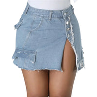 Women Midriff Four Buttons Splicing Denim Skirt New Summer Casual Ultra Short Half-body Dresses Female Trend Streetwear Washable