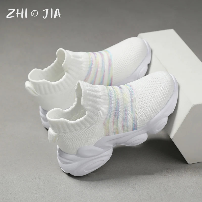 Children's Slip On Socks Shoes Mesh Casual Sports Shoes teenagers Lightweight and Comfortable Running Footwear 27-40
