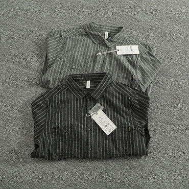 Spring Vertical Striped Brushed 100% Cotton Washed Casual Long Sleeve Shirt Men's Retro Top Versatile Soft Workwear Shirt Coats