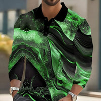 2025 Men's Abstract Marble Long Sleeve Polo Shirt Breathable Business Casual Top Slim Fit Quick Dry Multi Colors Fall Winter