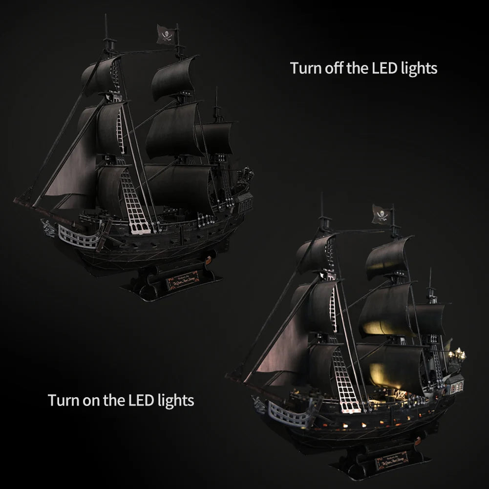 CubicFun 3D Puzzles Ship from PL/US/RU LED Flying Dutchman Pirate Ship Model Queen Anne Revenge Sailboat Titanic Ship Jigsaw