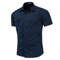 2023 New Mens Military Shirt Men Short Sleeve Cargo Shirts 100% Cotton Casual Solid Shirt Male Pocket Work Shirt