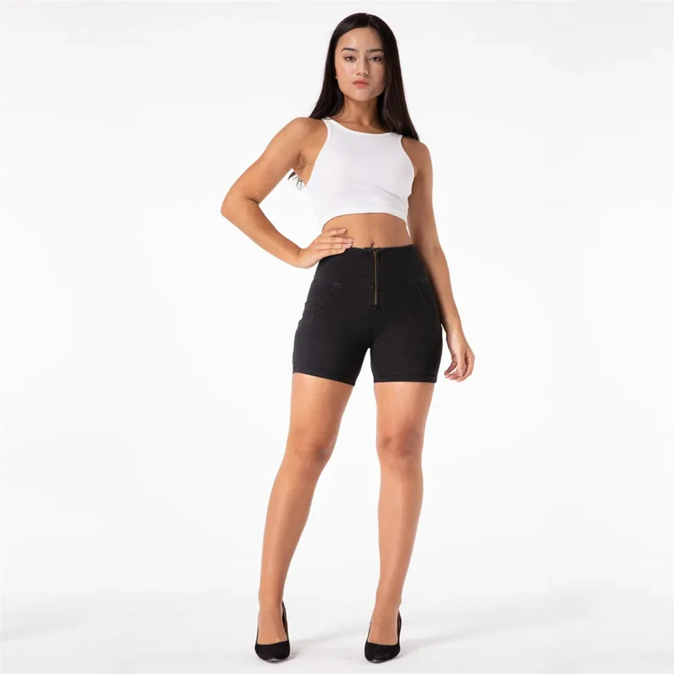Shascullfites Melody High Waisted Board Shorts Jeans Shorts Sports For Women Slim Stretchy Bermuda Shorts