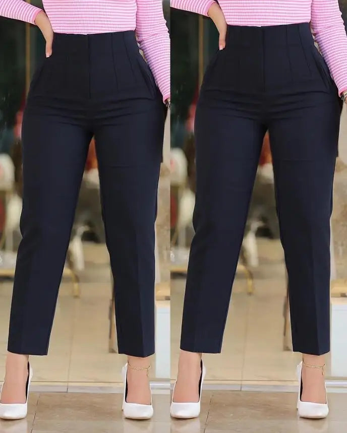 Elegant High Waist Cropped Work Pants for Women Black All-Match Daily Office Formal Wear Fashion Women's Trousers OL