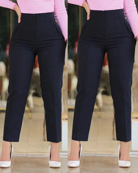 Elegant High Waist Cropped Work Pants for Women Black All-Match Daily Office Formal Wear Fashion Women's Trousers OL