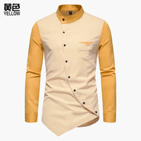 Men Shirt Long Sleeve Personality Diagonal Button Shirts for Men Luxury Designer Irregular Henry Collar Top Grade Tops