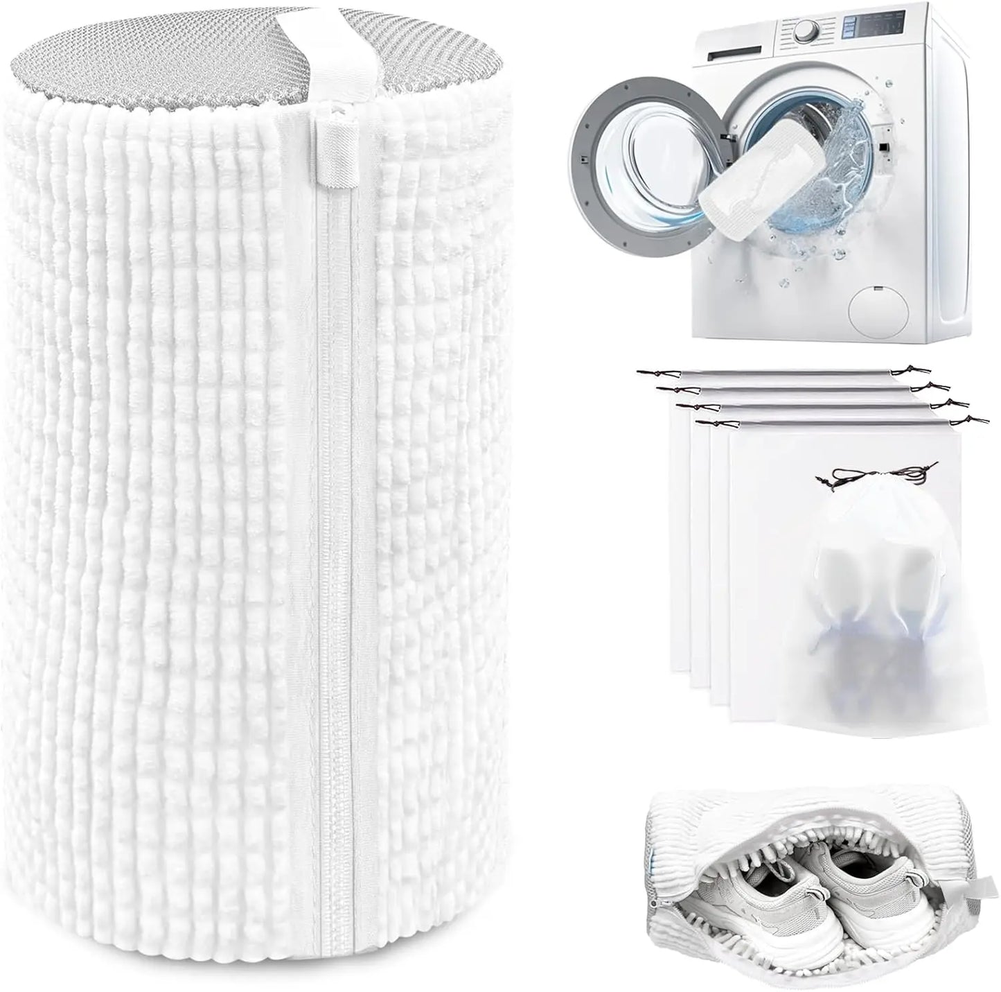 Machine Washable Shoe Washing & Drying Bag with Soft Fiber - Durable Polyester Laundry Protector for Shoes Adjustable Strap