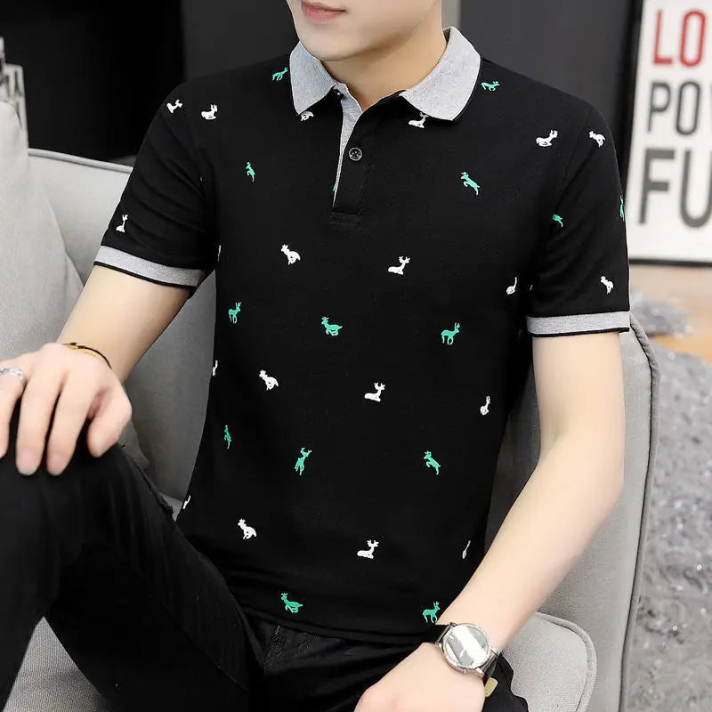Fashion Lapel Button All-match Printed Polo Shirts Men Clothing Summer New Oversized Casual Pullovers Loose Korean T-Shirt