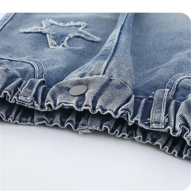Girls Jeans 2025 Spring Autumn New Fashion Star Pattern Casual Denim Pants School Kids Trendy Teenage Children's Trousers 5-14T