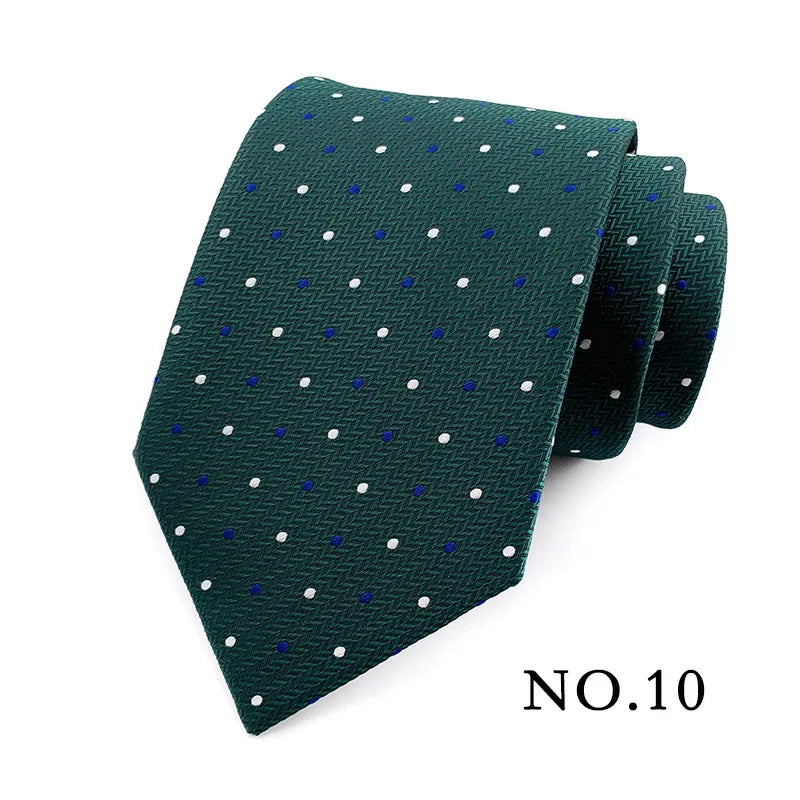 Fashion 8CM Mens Necktie Polka Dot Stripes Paisley Ties For Man Jacquard Woven Ascot Green Color Business Party Accessories