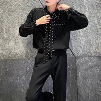 Mens Shirts Rivets Ribbons Casual Shirts Streetwear Trendy Niche Youth Campus Performance Long-Sleeved Tops Men'S Clothing 2025