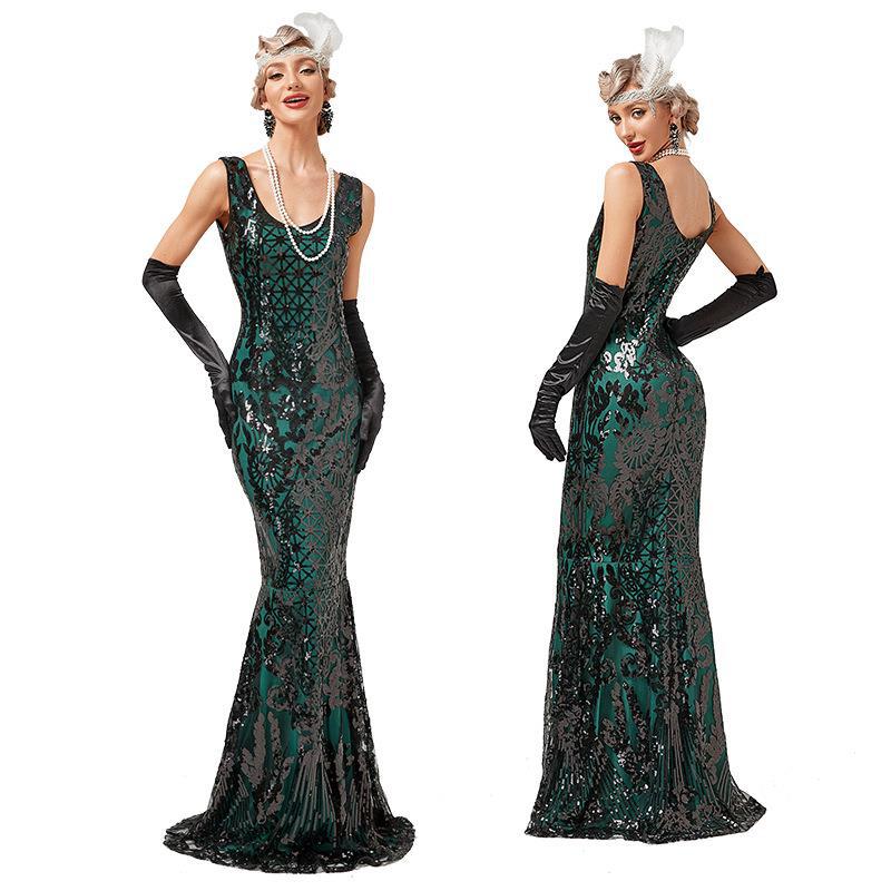 Women Mermaid 30s 1920s Flapper Gatsby Gown Cocktail Dress Party Long Wedding Evening Formal Dress Angel-Fashion Wear Gowns