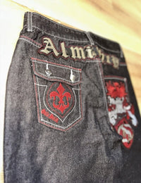 Jeans letter embroidered black loose trousers Couple fashion retro new athlete street clothing Y2K Harajuku street wear trousers