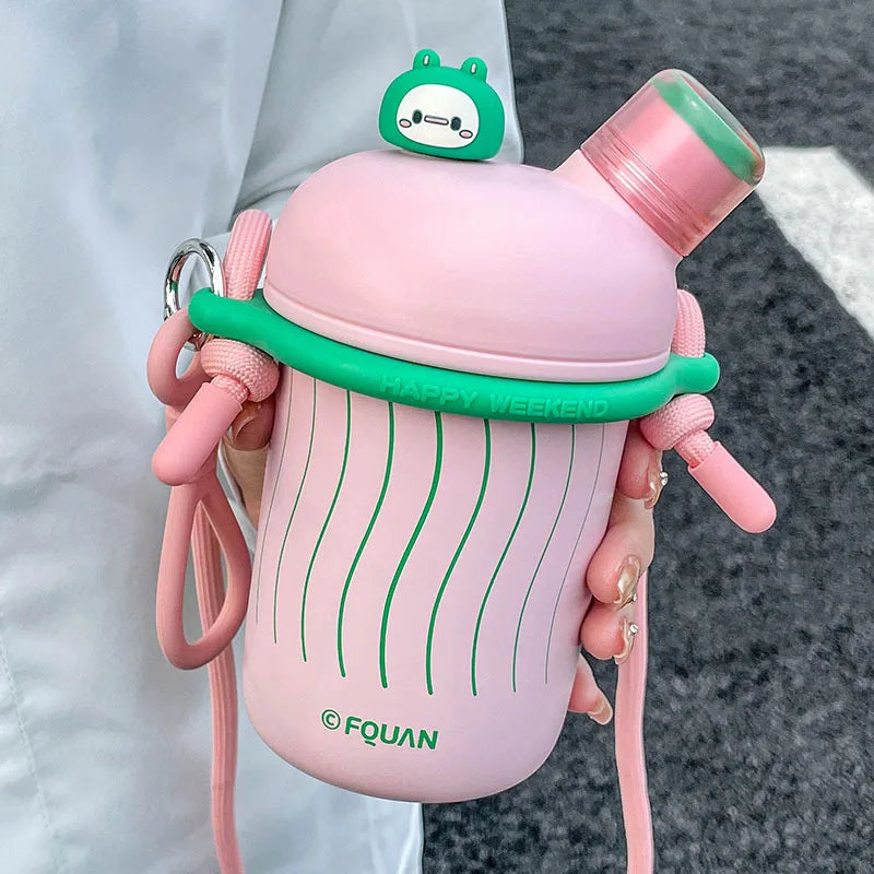 Cartoon Cute Stainless Steel Insulation Water Bottle Outdoor Double Drink Thermos Cup Portable Children Vacuum Straw Thermal Cup