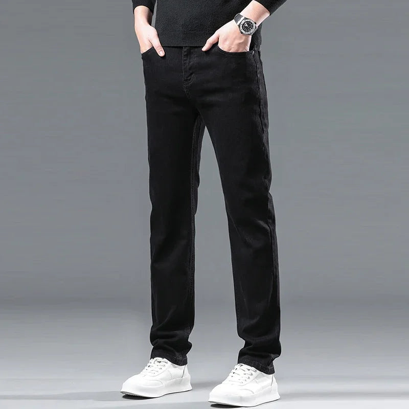 Men Casual Stretch Jeans Male 2025 New Fashion Classic Business Straight Leg Smoke Gray Work Denim Trousers Brand Clothing