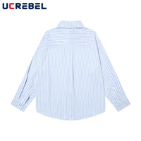 Button Decoration Striped Long Sleeve Shirts Mens High Street Autumn Single Breasted Lapel Pocket Shirts Men