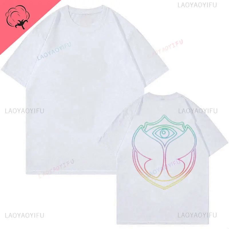 2025 Tomorrowlands Music EDC Electric Syllabic Wear Around The Disco Clothes Pure Cotton Man Women T-shirt Round Collar Tops