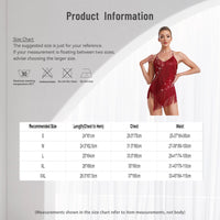 Women Latin Dance Leotard Sleeveless Halter Neck Rhinestones Adorned Backless Tassels Leotard for Performance Competition