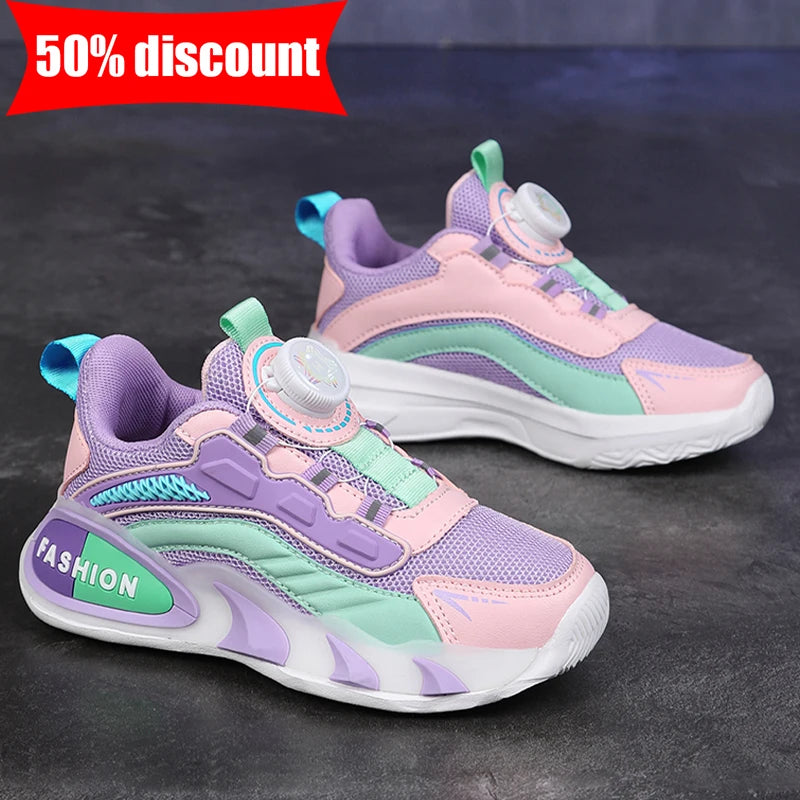 Childrens Sports Shoes 2026 New Mesh Rebound Daily Casual Walking Shoes Comfortable Anti Slip Flat Bottom Girls Jogging Shoes