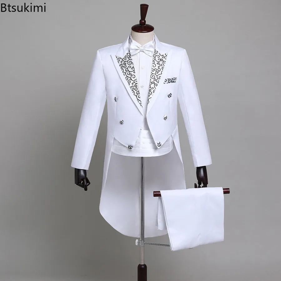 2025 Two Pieces Tailcoat Suit Men's Classic Lapel Tail Tuxedo Coats Pants Sets Men Wedding Groom Dress Up Stage Perform Costumes