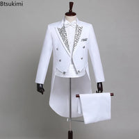 2025 Two Pieces Tailcoat Suit Men's Classic Lapel Tail Tuxedo Coats Pants Sets Men Wedding Groom Dress Up Stage Perform Costumes