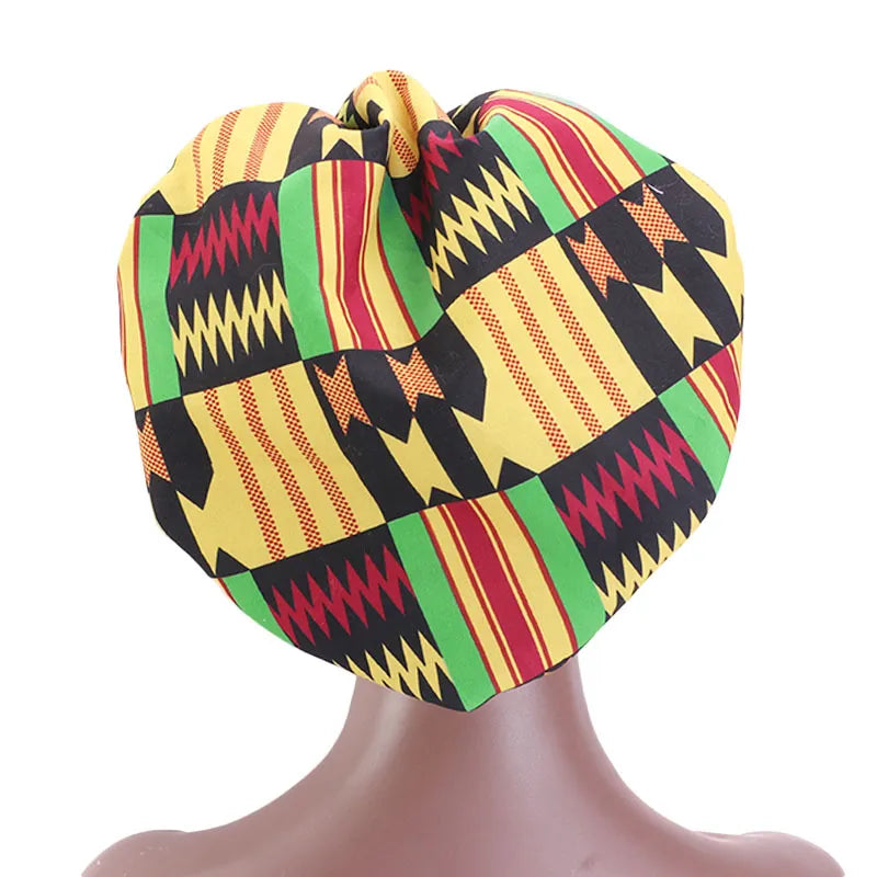 African Print Satin Bonnet With Long Ribbon Wrap Double Layer Headwrap Ankara Pattern Women Hair Cover Large Size Hair Wrap Cap