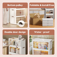 Folding Portable Storage Cabinet Bins Stackable Organizer Box with Caster Wheels Collapsible Toy Storage with Double Door