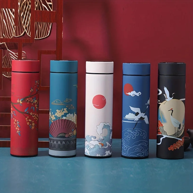 1pc Retro intelligence 304 Stainless Steel Insulated Cup, Chinese Style Trend, Creative Water Cup, Kitchen Supplies