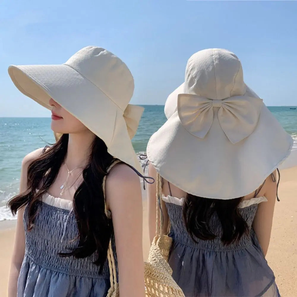 UPF 50+ UV Protection Bow Bucket Hat Portable Sunscreen Outdoor Sun Hat Adjustable Wide Brim Fisherman Cap Summer