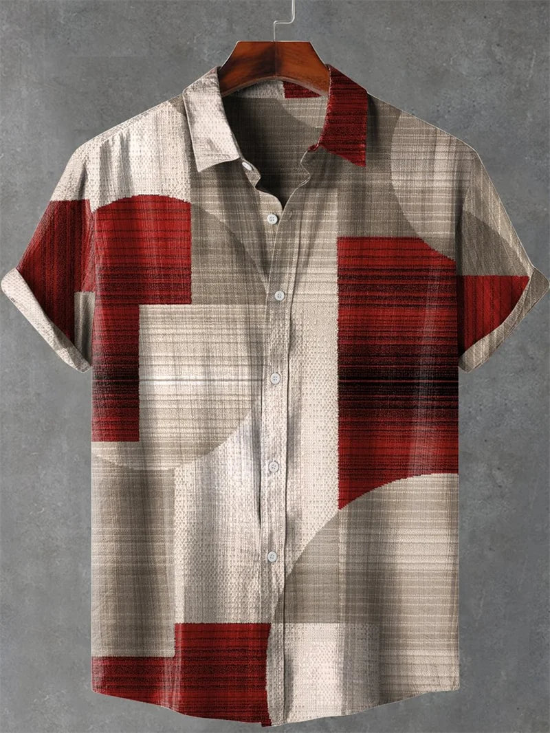 Men's Short Sleeve Shirt High Quality Vintage Ethnic Style Floral Geometric Striped Neckline Art Print Casual Linen Shirt