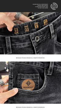 Men's Jeans Casual Long Straight Stretch Denim Pants Autumn Winter Classic Belted Jeans Korean Fashion Blue Black Jean Trousers