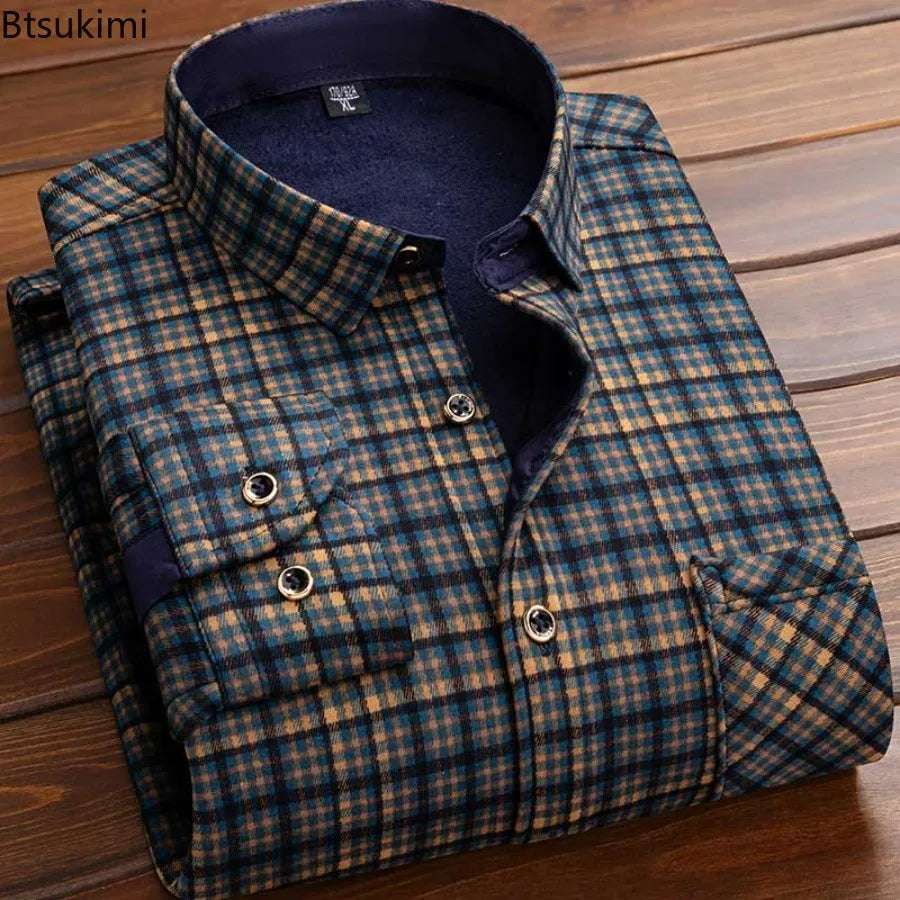 2025 Men's Autumn Winter Casual Long Sleeve Plaid Shirt Thick Warm Men's Casual High Quality Soft Large Size Warm Shirt Tops 4XL