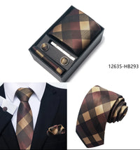 2025 New Design Fashion Brown Paisley Tie Handkerchief Cufflink Set For Men Necktie Clothing Accessories Birthday Present